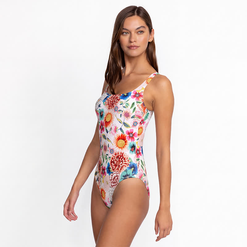 Maillot de bain une pièce à bretelles larges imprimé tigre et lapin multicolore - Blanc - 4XL - image 0