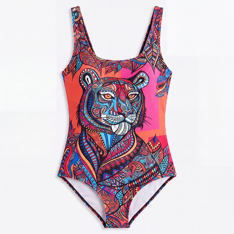 Maillot de bain une pièce à bretelles larges imprimé tigre et lapin multicolore - image 16