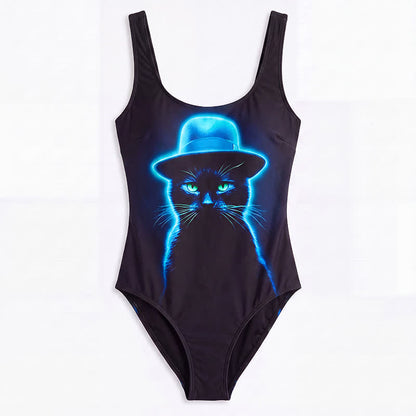 Maillot de bain une pièce imprimé léopard tropical, fleurs et chat - image 19