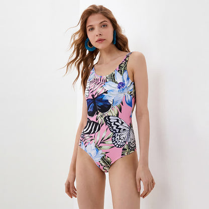 Maillot de bain une pièce imprimé léopard tropical, fleurs et chat - Rose - 4XL - image 2