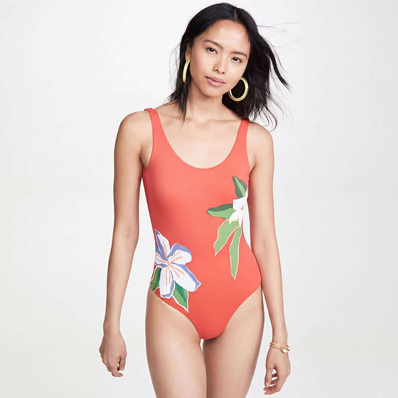 Maillot de bain une pièce imprimé léopard tropical, fleurs et chat - Orange - 4XL - image 4