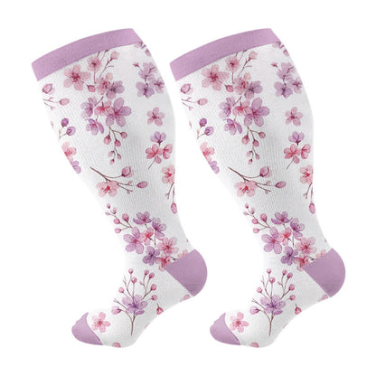Chaussettes de compression grandes tailles à motif floral pour jardin - Violet - 4XL - image 8