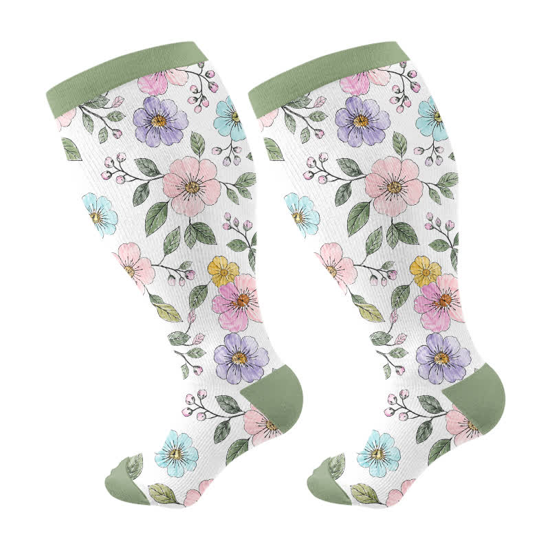 Chaussettes de compression grandes tailles à motif floral pour jardin - Vert - 4XL - image 10