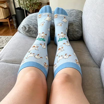 Chaussettes de compression grande taille à motif canard et chat - image 1