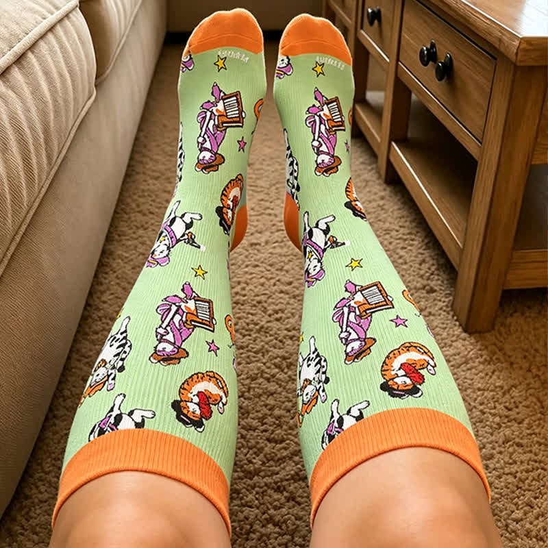 Chaussettes de compression grande taille à motif canard et chat - image 3