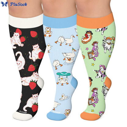 Chaussettes de compression grande taille à motif canard et chat - image 0