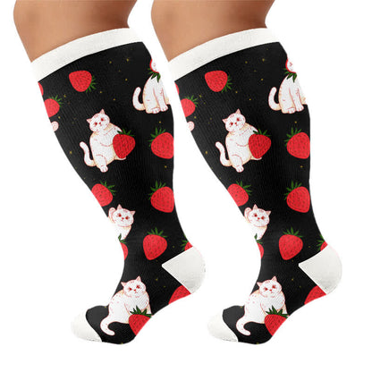 Chaussettes de compression grande taille à motif canard et chat - Noir - 4XL - image 9