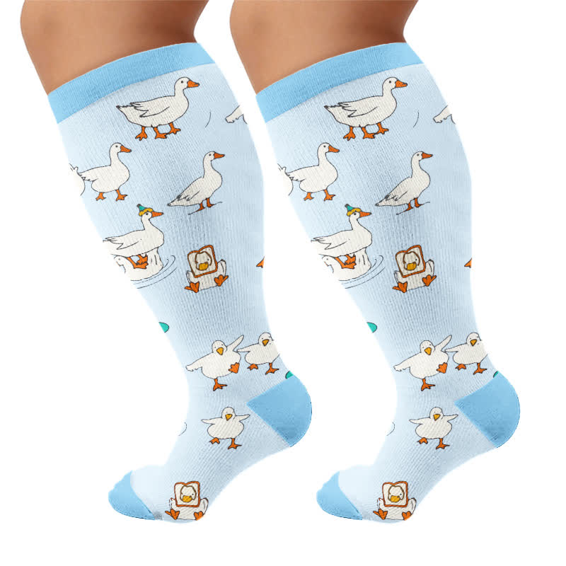Chaussettes de compression grande taille à motif canard et chat - Bleu - 4XL - image 8