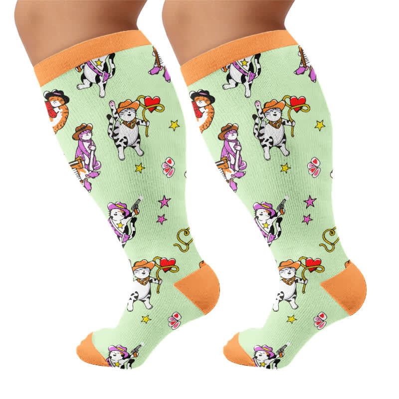 Chaussettes de compression grande taille à motif canard et chat - Vert - 4XL - image 10
