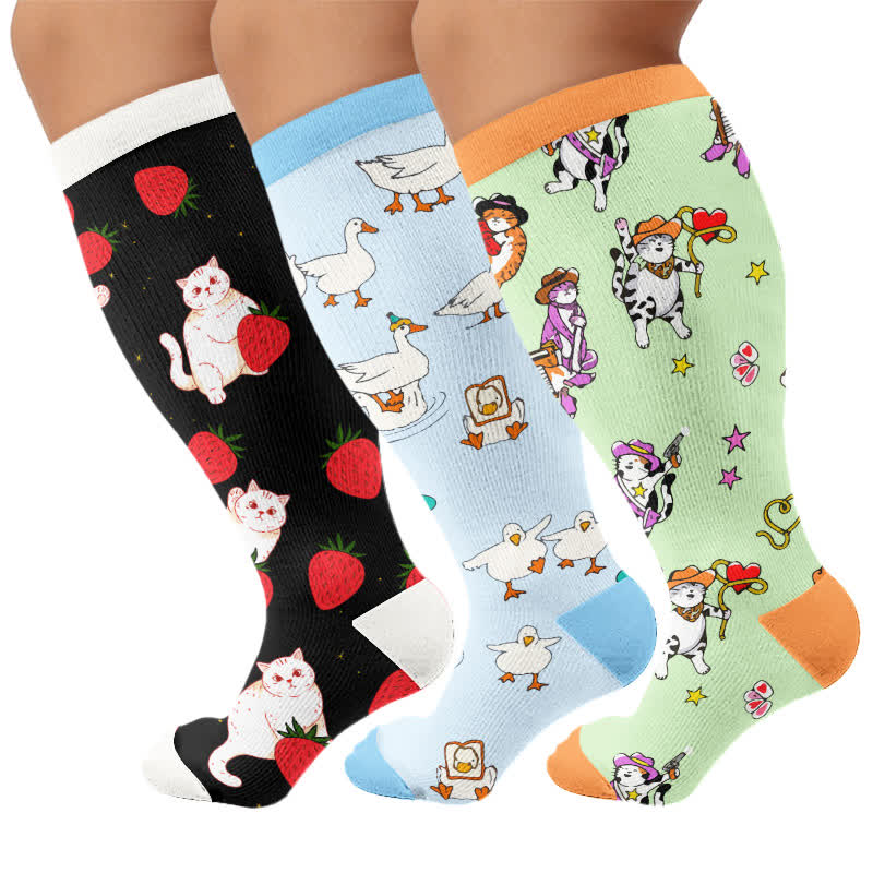Chaussettes de compression grande taille à motif canard et chat - image 4