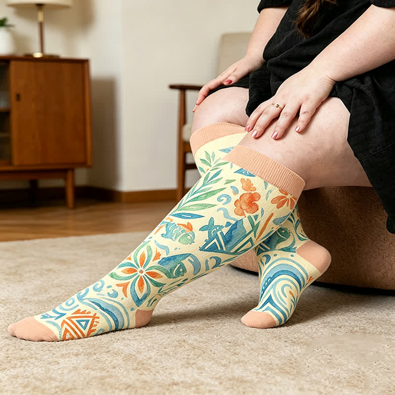 Chaussettes de compression bohèmes à fleurs grandes tailles - image 1