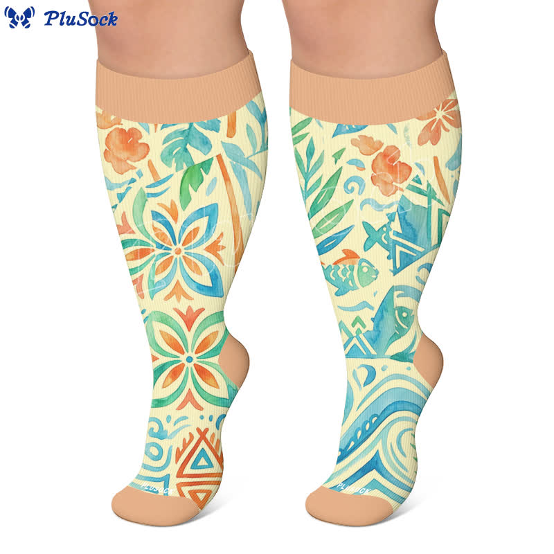 Chaussettes de compression bohèmes à fleurs grandes tailles - image 5