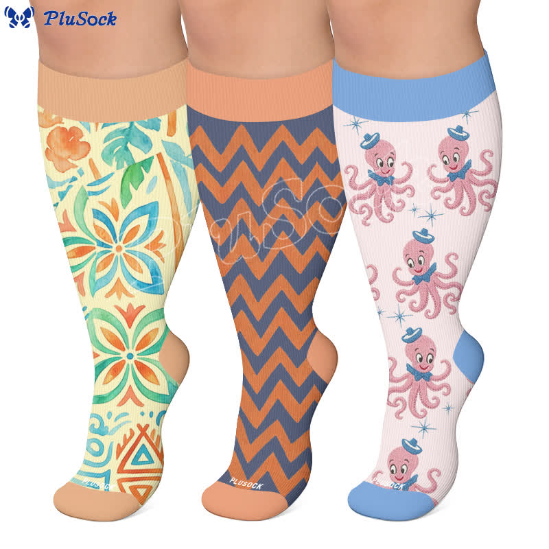 Chaussettes de compression bohèmes à fleurs grandes tailles - image 0