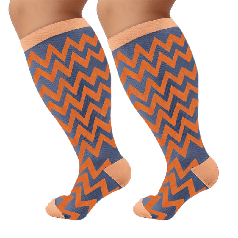 Chaussettes de compression bohèmes à fleurs grandes tailles - Bleu (1 paire) - 4XL - image 9