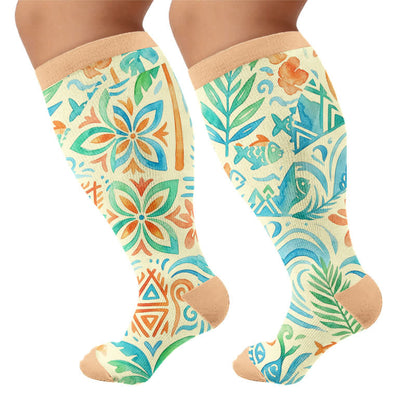 Chaussettes de compression bohèmes à fleurs grandes tailles - Jaune (1 paire) - 4XL - image 8