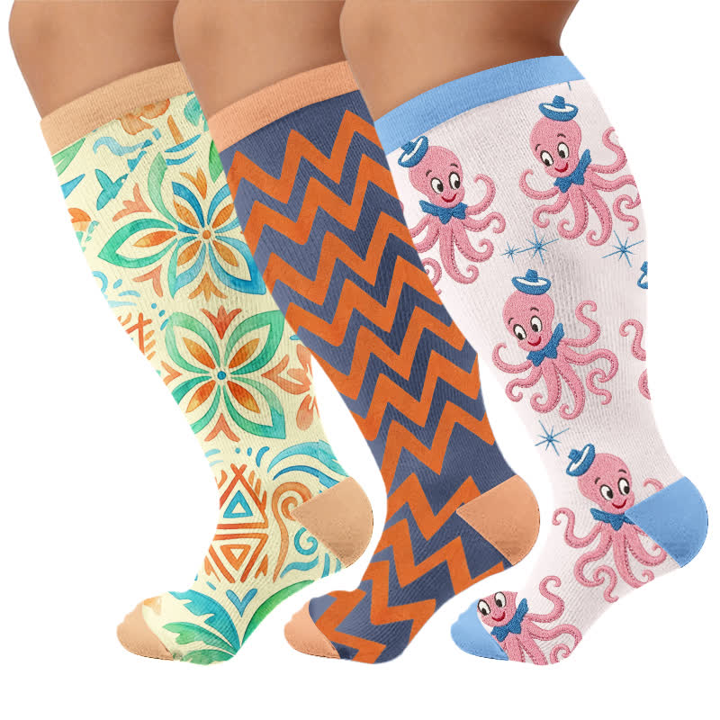 Chaussettes de compression bohèmes à fleurs grandes tailles - image 4