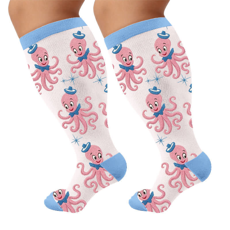 Chaussettes de compression bohèmes à fleurs grandes tailles - Rose (1 paire) - 4XL - image 10
