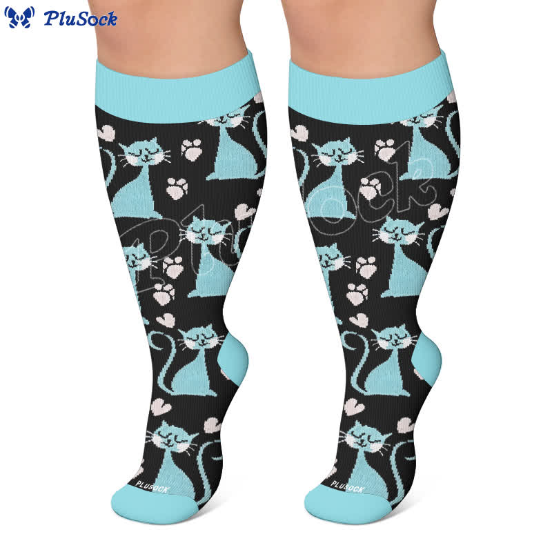 Chaussettes de compression grandes tailles à rayures roses et chat - image 6