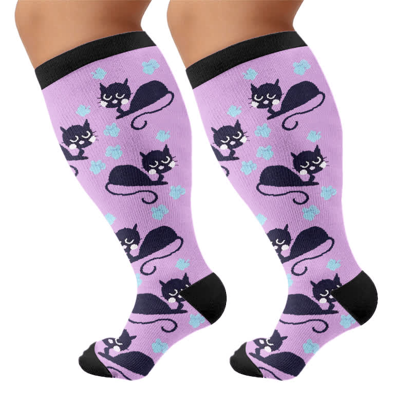 Chaussettes de compression grandes tailles à rayures roses et chat - image 8