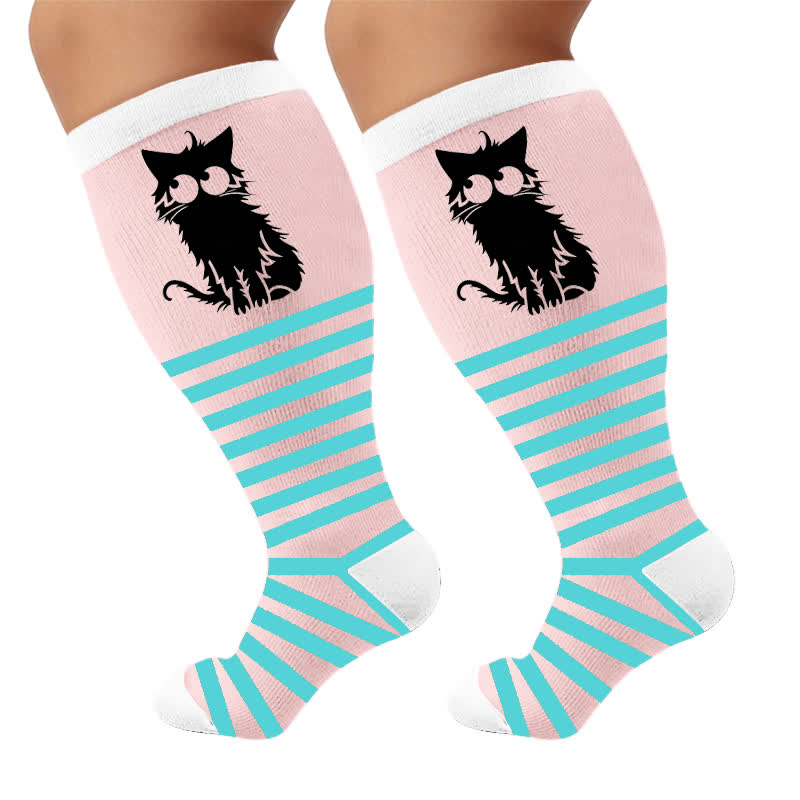 Chaussettes de compression grandes tailles à rayures roses et chat - image 9