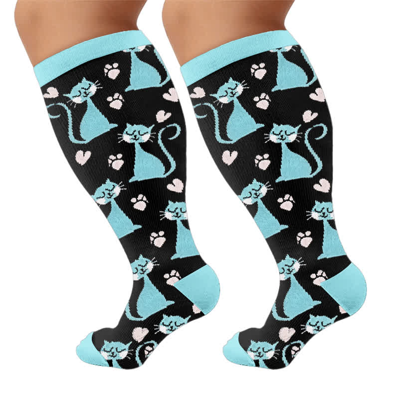 Chaussettes de compression grandes tailles à rayures roses et chat - image 10