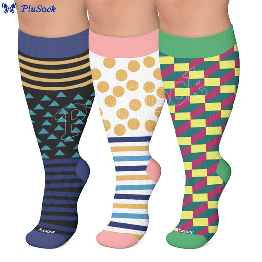 Chaussettes de compression à rayures colorées grandes tailles - image 0