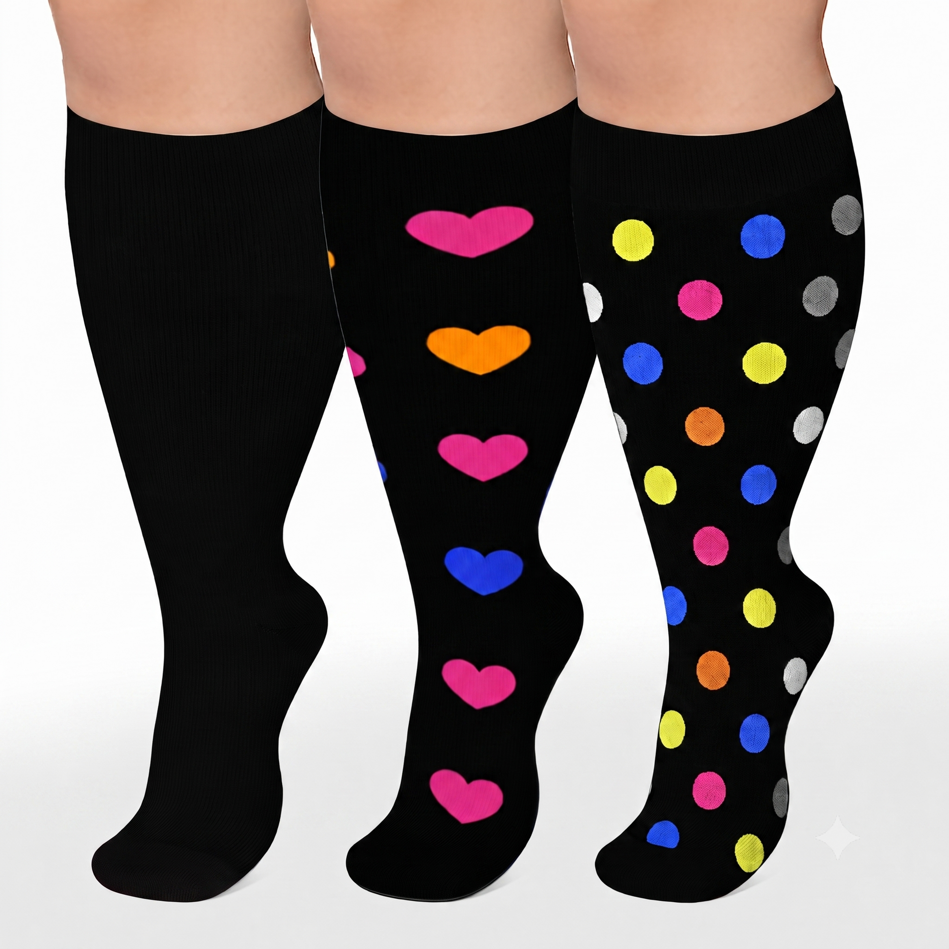 Chaussettes de compression à pois en forme de cœur, grandes tailles (3 paires) - image 0