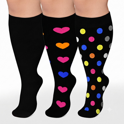 Chaussettes de compression à pois en forme de cœur, grandes tailles (3 paires) - image 0