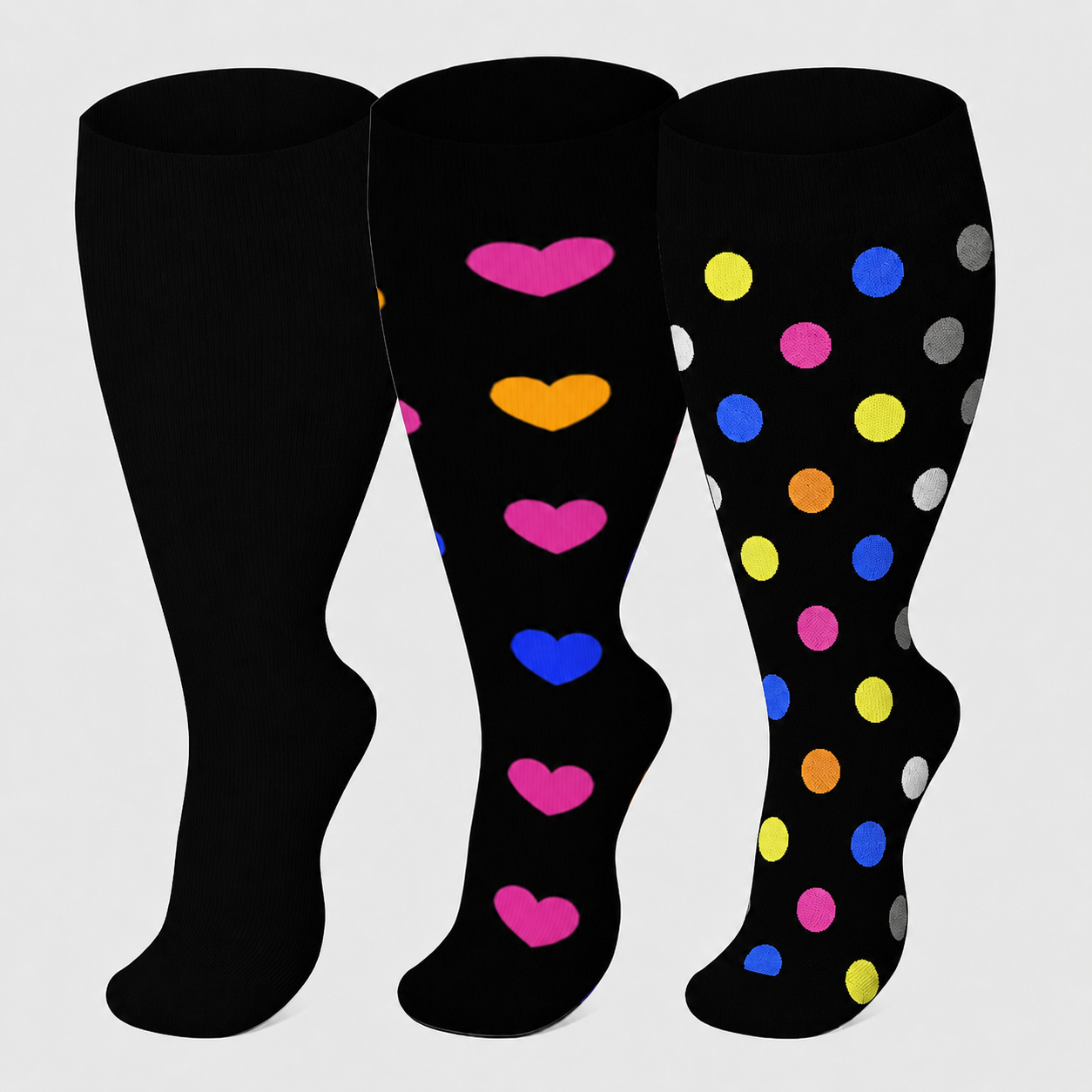 Chaussettes de compression à pois en forme de cœur, grandes tailles (3 paires) - Multicolore - 4XL - image 3