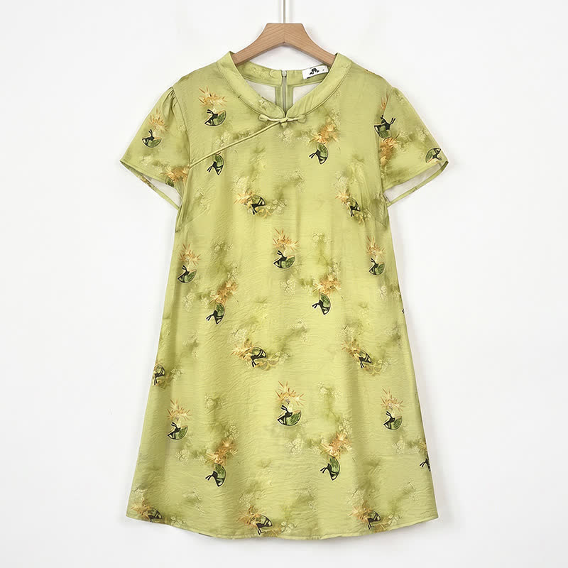 Blouse tunique grande taille à col mandarin et imprimé floral - Jaune - 6XL - image 0