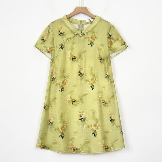 Blouse tunique grande taille à col mandarin et imprimé floral - Jaune - 6XL - image 0