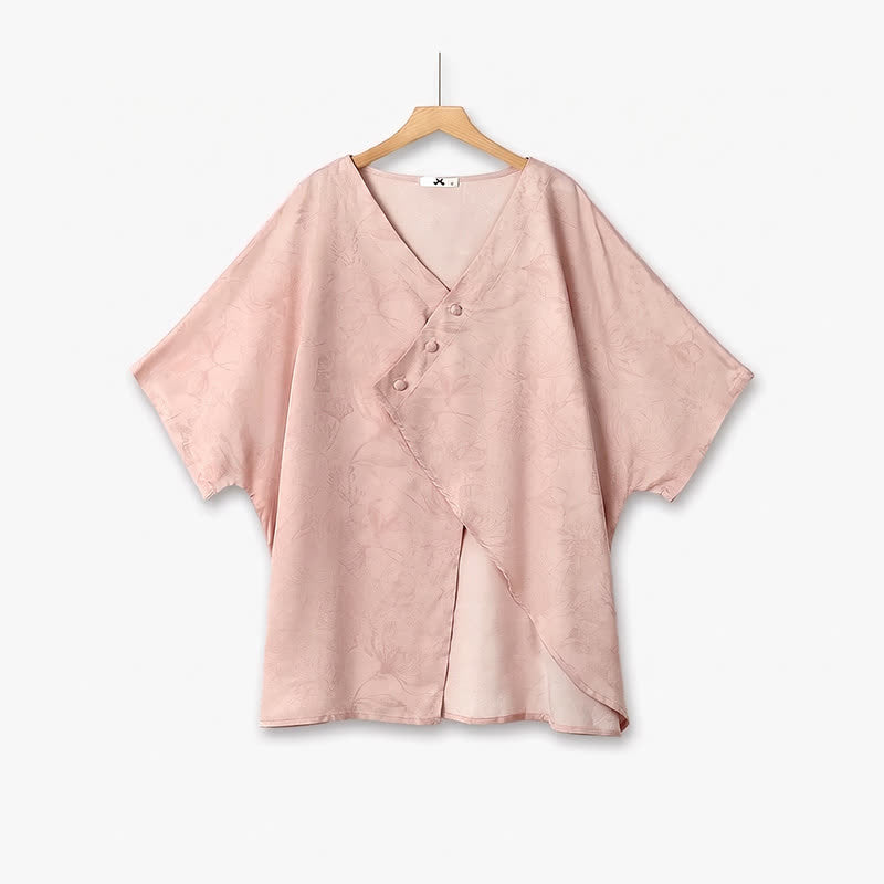 Ensemble chemisier à manches chauve-souris grande taille et jupe midi à volants fleurie - Blouse - 6XL - image 5