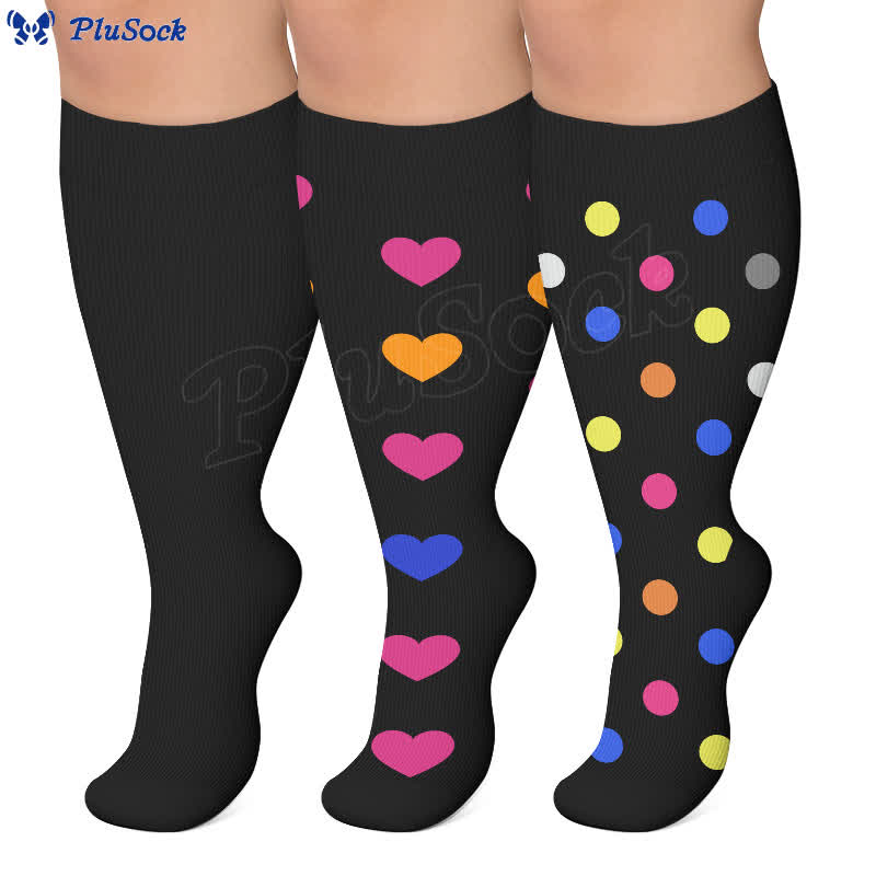 Chaussettes de compression à pois en forme de cœur, grandes tailles (3 paires) - image 0