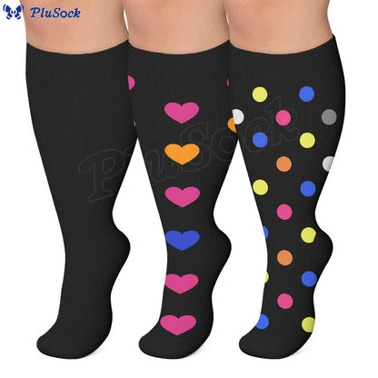 Chaussettes de compression à pois en forme de cœur, grandes tailles (3 paires) - image 0