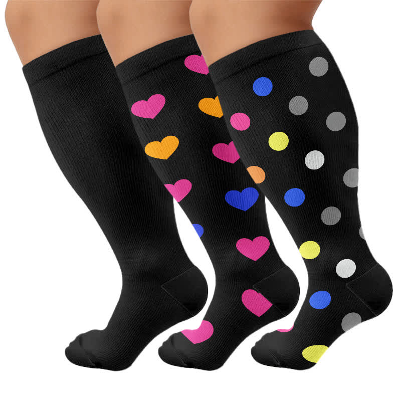 Chaussettes de compression à pois en forme de cœur, grandes tailles (3 paires) - Multicolore - 4XL - image 4
