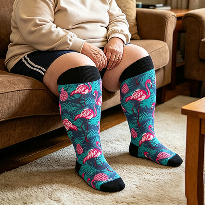 Chaussettes de compression à rayures flamant rose grande taille - Bleu - 4XL - image 3