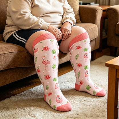 Chaussettes de compression à rayures flamant rose grande taille - Rouge - 4XL - image 1