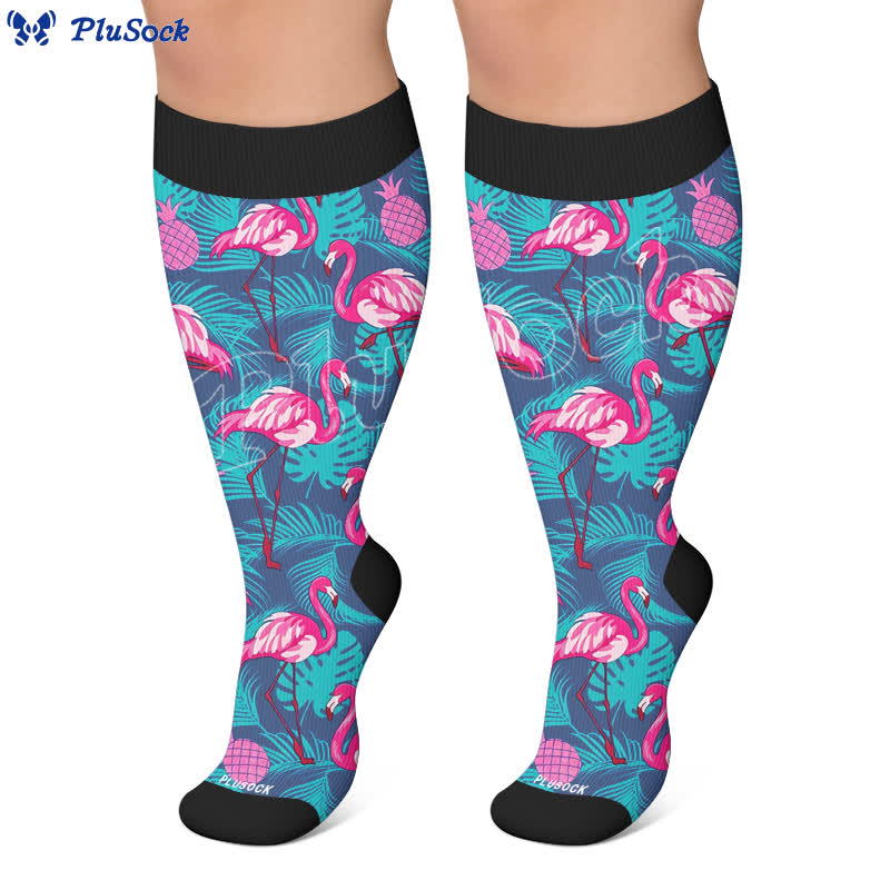 Chaussettes de compression à rayures flamant rose grande taille - image 6