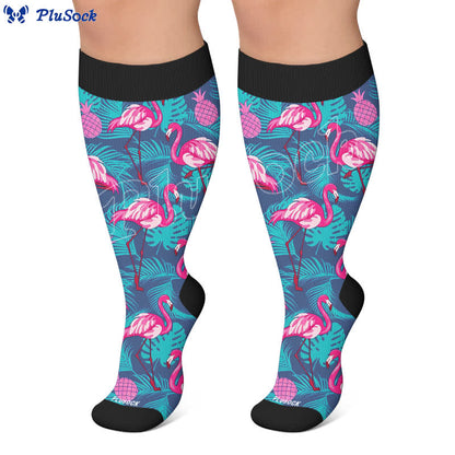 Chaussettes de compression à rayures flamant rose grande taille - image 6