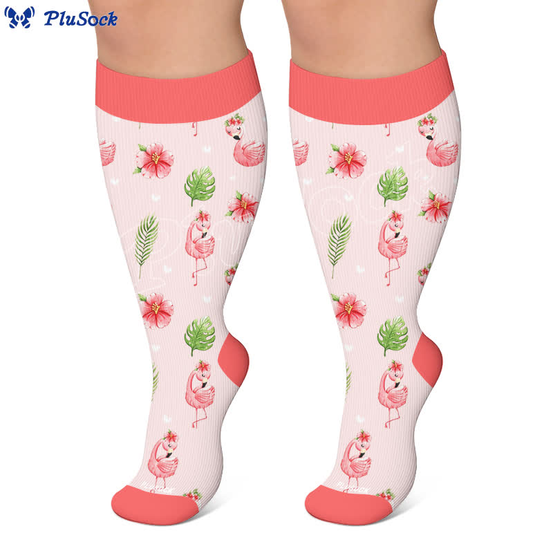 Chaussettes de compression à rayures flamant rose grande taille - image 4