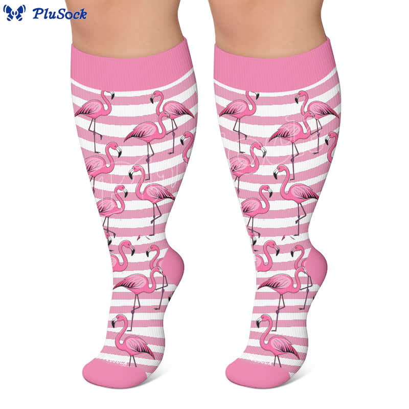 Chaussettes de compression à rayures flamant rose grande taille - image 5