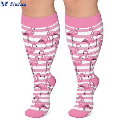Chaussettes de compression à rayures flamant rose grande taille - image 5
