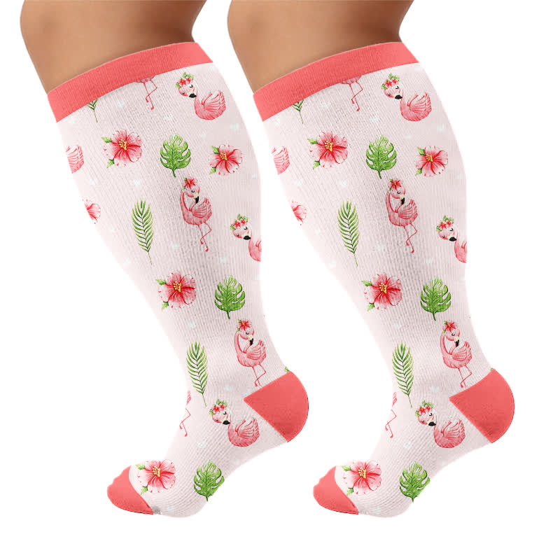 Chaussettes de compression à rayures flamant rose grande taille - image 8