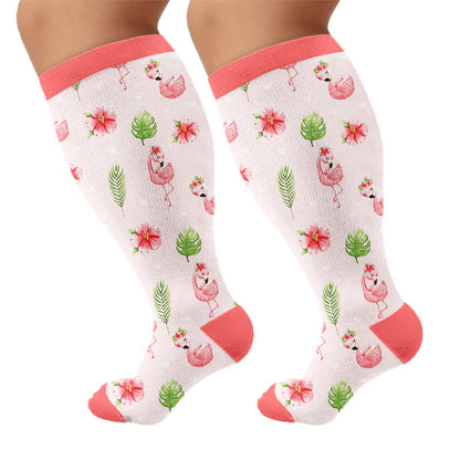 Chaussettes de compression à rayures flamant rose grande taille - image 8