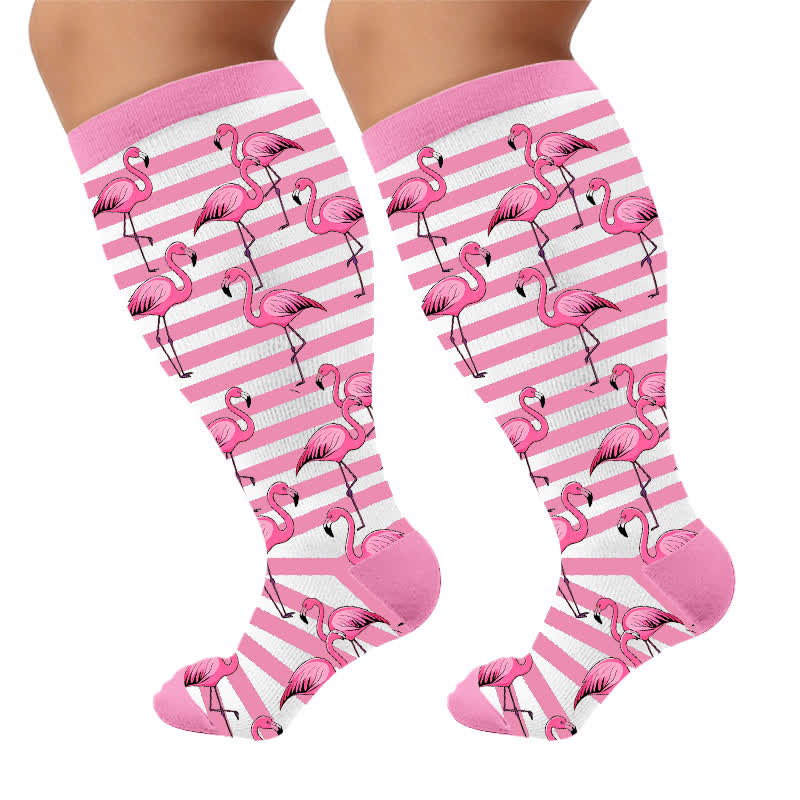 Chaussettes de compression à rayures flamant rose grande taille - image 9