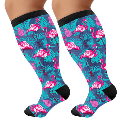 Chaussettes de compression à rayures flamant rose grande taille - image 10