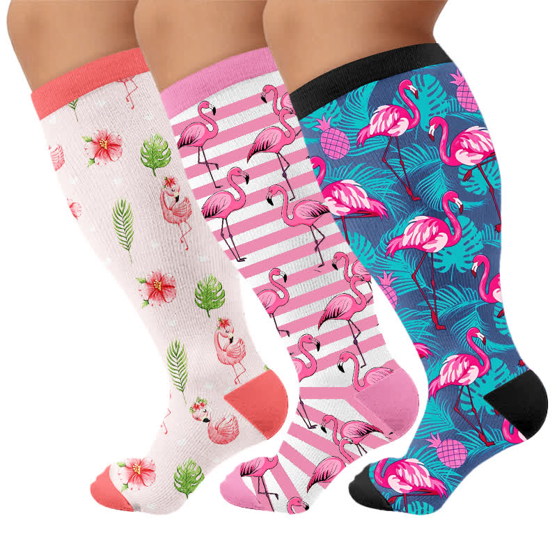 Chaussettes de compression à rayures flamant rose grande taille - image 7