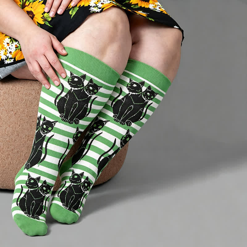 Chaussettes de compression grandes tailles à rayures vertes chat - Vert - 4XL - image 3