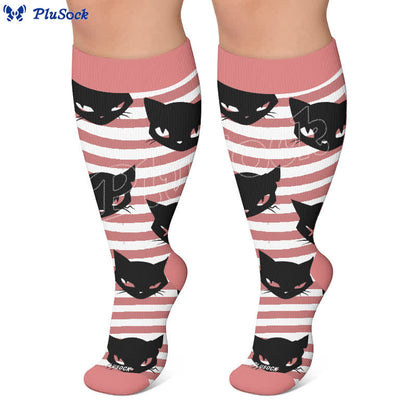 Chaussettes de compression grandes tailles à rayures vertes chat - image 4