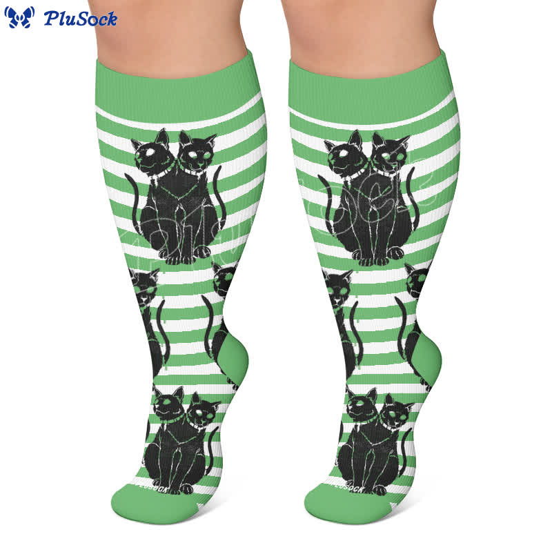Chaussettes de compression grandes tailles à rayures vertes chat - image 6